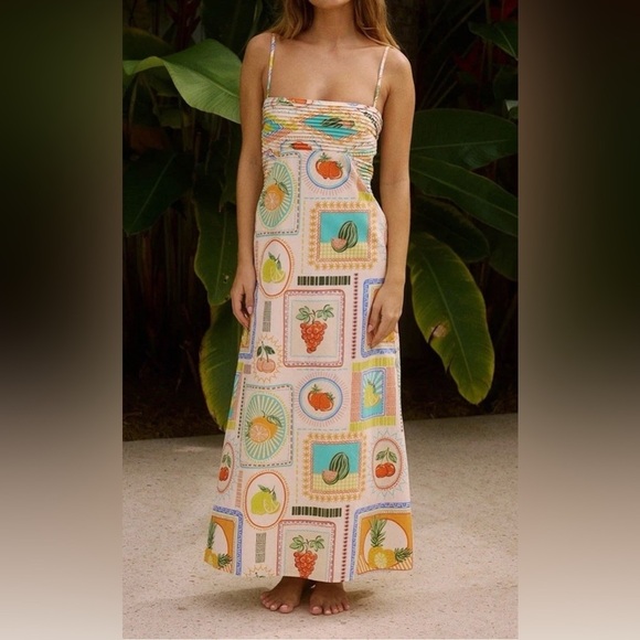 Seven Wonders Agata Midi Dress XS Fruit Print Cotton Rayon Lined Pockets - Picture 4 of 11